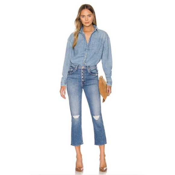 MOTHER Denim - MOTHER Denim The Pixie Tomcat Crop Jeans in Not Cut & Pasted Blue 27